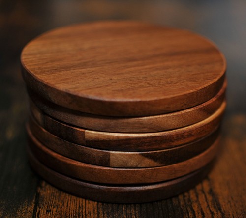 Acacia wood round coasters set - acacia,