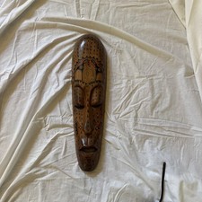 Vintage Handmade Indonesia Wooden Wall Hung Face Mask 20 Tall Hand Painted VGC