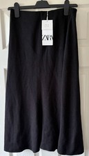 BNWT Black ZARA Full Flowing Soft Knit Midi Skirt M 10/12 29-32" waist