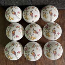 VINTAGE CERAMIC POTTERY PORCELAIN DOOR HANDLES KNOBS Set Of 9. Bird of Paradise.