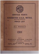 MG Service Parts List, Suggested USA Retail Price List TD, TC & older, 