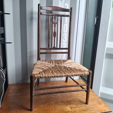 Antique Wood and woven Rush cross back child's chair marked FW