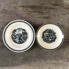 2 Vintage Small Black & White Bread Plates Wedgwood Etruria Barlaston Lugano Set