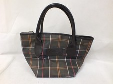 Barbour Green & Brown Tartan Leather Tote Bag Handbag (Sax)