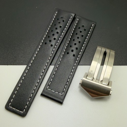 Black white leather watch - black,