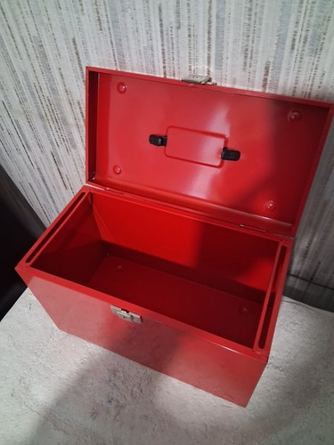 Vintage red metal toolbox - vintage,