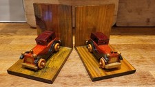Vintage Bookends Classic Car Wooden Handmade Varnished Pair Decorative