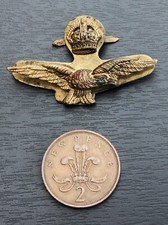 WW2 RAF Officers Kings Crown side cap badge - two part with back plate