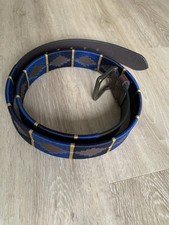 Gaucho Polo Belt Argentinian Brown Real Leather 100cm Blue & Gold