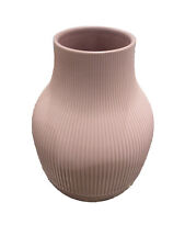 Ikea Gradvis MCM Vase 9" Tall Light Pink Glazed Ribbed Modern Stoneware