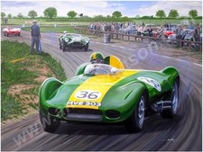 Archie Scott Brown ,1957 Lister Jaguar print Snetterton-hand signed Brian Lister