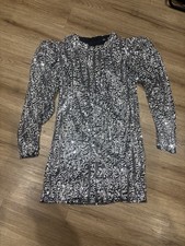 Zara White Silver Sequin Puff