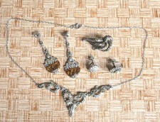 marcasite vintage jewellery lot, necklace, earrings, odd earrings 