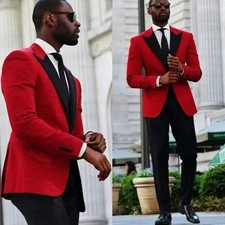 Peak Lapel Groom Red Mens Suits Wedding Tuxedo Formal Bestman Workwear Bespoke
