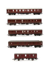 VARIOUS BRANDS 'OO' GAUGE LOT OF 5 BR MAROON BRAKE/UTILITY/CORRIDOR COACHES