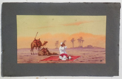 Antique orientalist watercolor - orientalist,
