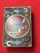 Vintage Cloisonne Match Box Case Holder Chinese Enamel Flowers In Vase