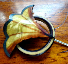 antique art deco black & amber celluloid hat flash stick pin brooch -T101