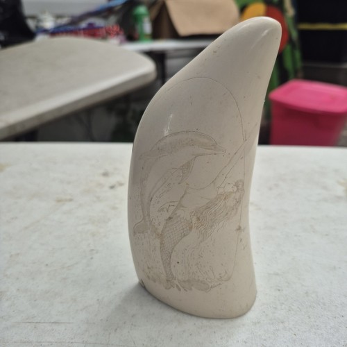 Replica whale tooth scrimshaw - whale,