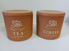 Terracotta Coffee & Tea Storage Pots w/ Lids Glazed Interior H11cm x W11.5cm VGC