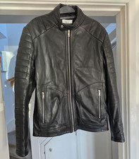 Reiss Mens Black  Lamb Leather Biker Jacket with Neck Popper Size M RRP £425 VGC