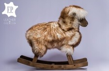 Handmade Wood Traditional Rocking Horse, Sheep, Real sheepskin, leather, kids