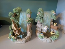 Vintage Disney Bookends Bambi Thumper Ceramic Waterfall Scene Rare Collectable