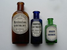   genuine old bottle group of 3  with  geuine old chemist labels added  