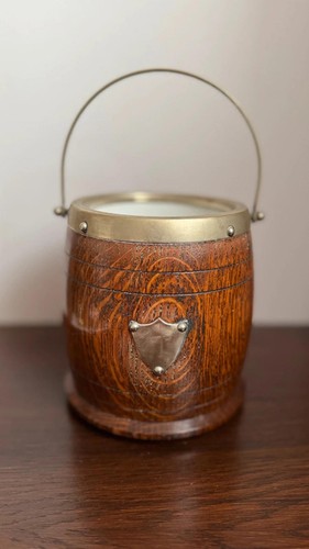 Wood metal biscuit barrel - metal,