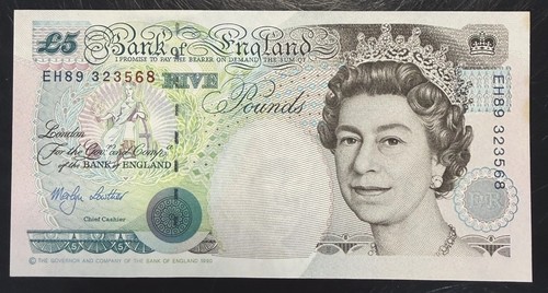 Old five pound note - five,