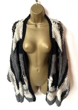 Vintage Topshop Winter Cardigan Oversized Chunky Loose Knit Baggy Black White 12