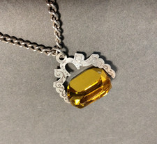 Sterling Silver & Citrine Pendant Victorian Fully Hallmarked & Silver Chain SAML