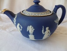 Original Vintage Wedgwood Dark Blue Jasperware Teapot with 1938 Silver Hallmark