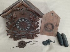 LARGE ANTIQUE HAND CARVED CUCKOO CLOCK FOR SPARES OR REPAIR