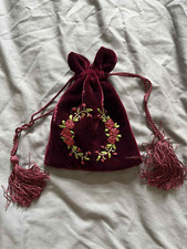 Gorgeous small red velvet bag clutch with flower embroidery - so cute! 