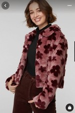 Princess Highway Daisy Faux Fur Jacket MED Pink Burgundy Lined Vintage Retro EUC