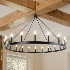 47 Inch Wagon Wheel Chandelier, 20-Light Large Black Chandelier Light...