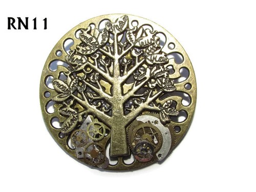 Steampunk badge brooch - brooch, tree