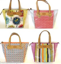 NEW-FOSSIL KEYPER STRIPES+BIRDS,TREES+DIAMOND BRIGHT MULTI SHOPPER,TOTE,BAG