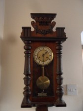 Antique H.A.C. Wooden Vienna Wall Mounted Pendulum Clock  Working w/Key