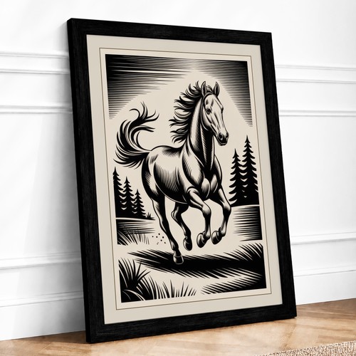 Galloping horse rustic framed - galloping,