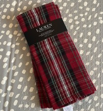 Ralph Lauren Set Of 2 Christmas Kitchen Towels 100% Cotton Red Checked Plaid