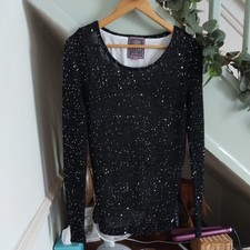 ladies black sparkly designer unusual jumper size 14 by lipsy of london