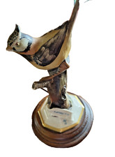 Tufted Tit Ornament On Branch With Wooden Base 8.5 In Tall