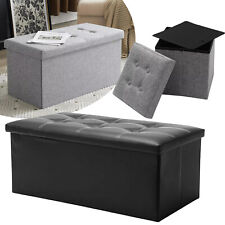 Folding Ottoman Storage Box Pouffe Seat Stool Home Chair Foot stool Bench LINEN