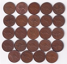Australia 1 Penny 1938-1964 24 coins all different & listed #11