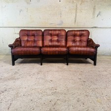 1970s Jean Gillon Brazilian Oak & Tan Leather 3 Seater Sofa — Rustic #A750