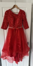 Millie Bridal Red Prom A-Line Scoop Neck Lace Tulle Asymmetrical Dress. RRP £136