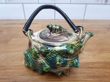 Vintage Conch Shell Majolica Seashell Green Ceramic Teapot