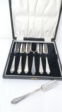 6 Six Cake Fork Set Cased EPNS